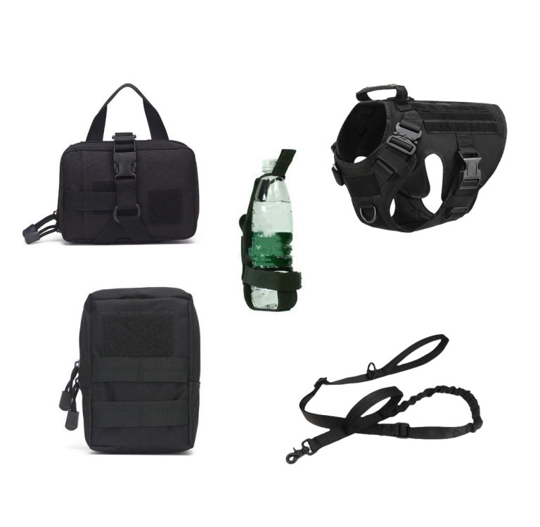 HKM-603155 Tactical Dog Harness with Leash Set for All Breeds - Camouflage Design, Adjustable Sizes S-XL, Durable Material