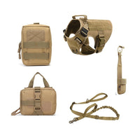 HKM-603155 Tactical Dog Harness with Leash Set for All Breeds - Camouflage Design, Adjustable Sizes S-XL, Durable Material
