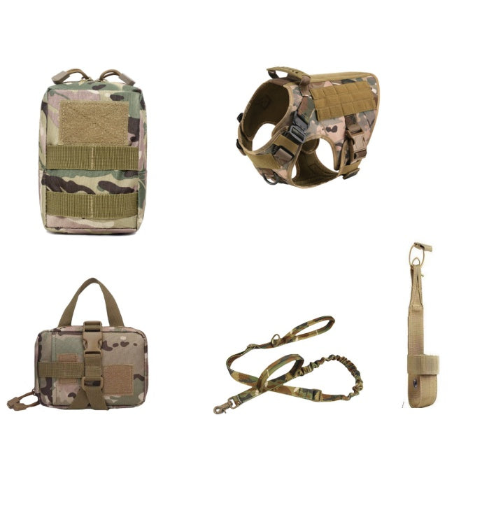 HKM-603155 Tactical Dog Harness with Leash Set for All Breeds - Camouflage Design, Adjustable Sizes S-XL, Durable Material