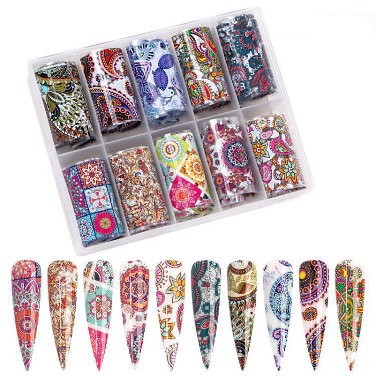 HKM-967507 Translucent Floral Nail Stickers - 10-Pack Starry Paper Ornaments for Nail Art