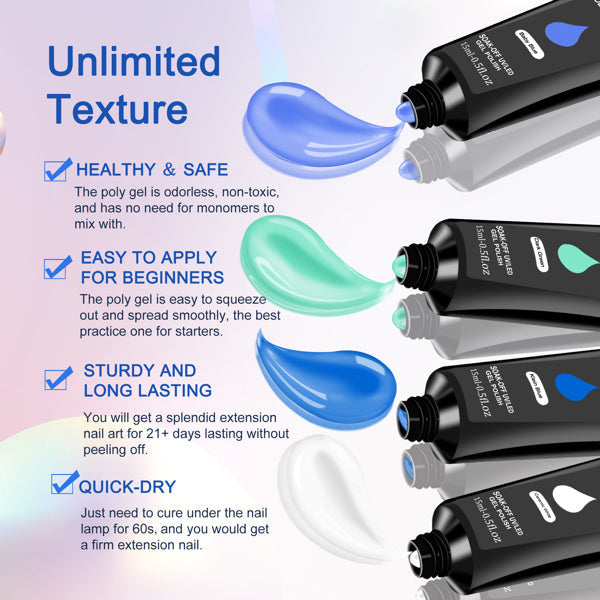 HKM-933587 6 PCS Poly Nail Extension Gel Kit with UV Lamp and Nail Art Tools