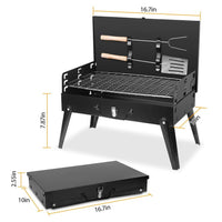 HKM-698323 Portable Charcoal Grill 16.7x10x17.7in Foldable BBQ Suitcase for Outdoor Camping and Picnics