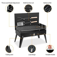 HKM-698323 Portable Charcoal Grill 16.7x10x17.7in Foldable BBQ Suitcase for Outdoor Camping and Picnics