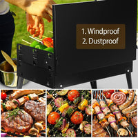 HKM-698323 Portable Charcoal Grill 16.7x10x17.7in Foldable BBQ Suitcase for Outdoor Camping and Picnics