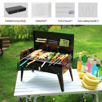 HKM-698323 Portable Charcoal Grill 16.7x10x17.7in Foldable BBQ Suitcase for Outdoor Camping and Picnics