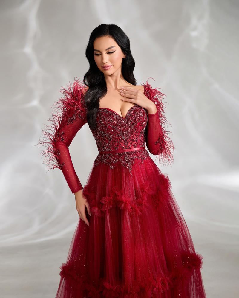 HKM-036563 Elegant Red Evening Dress for Women - EZ25020 Style with A-Line Silhouette and Timeless Design