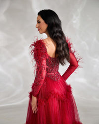 HKM-036563 Elegant Red Evening Dress for Women - EZ25020 Style with A-Line Silhouette and Timeless Design