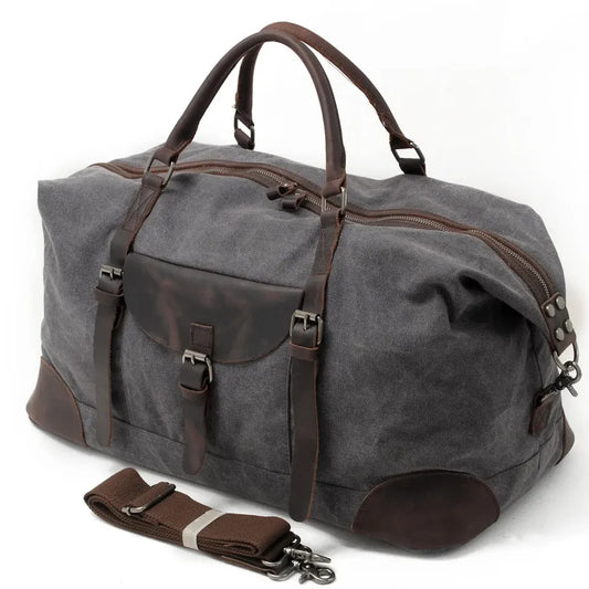 HKM-726867 Waterproof Large Capacity Leather and Canvas Travel Tote Bag