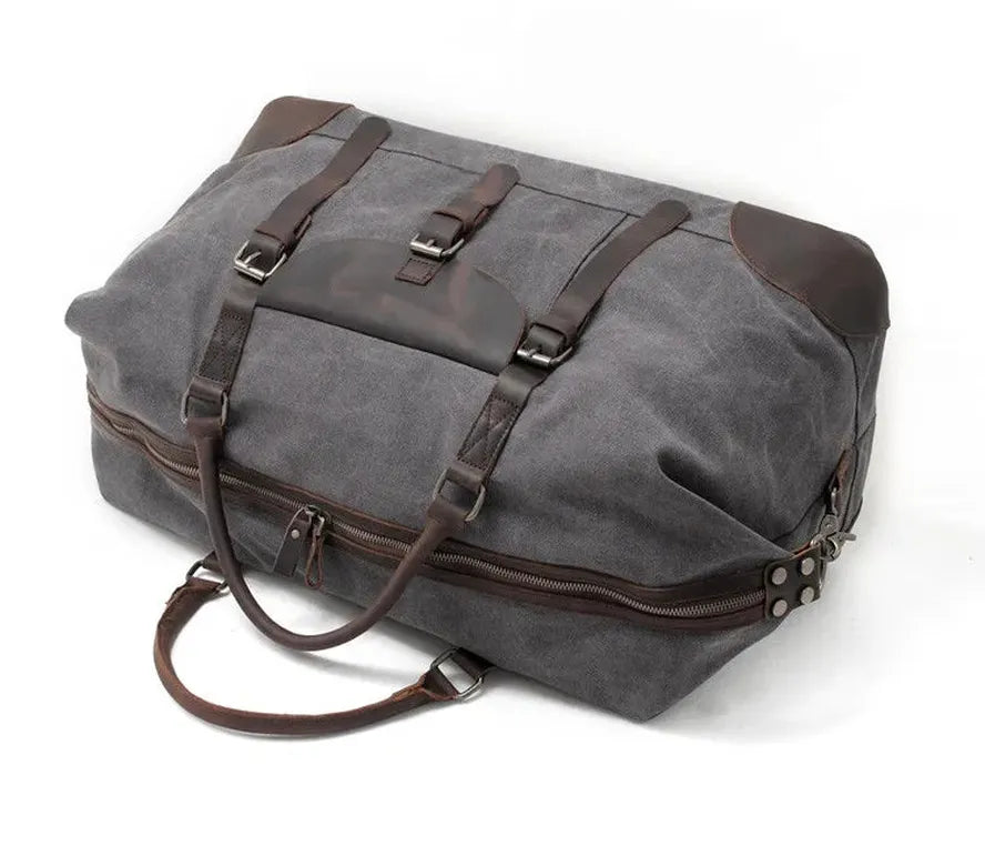 HKM-726867 Waterproof Large Capacity Leather and Canvas Travel Tote Bag