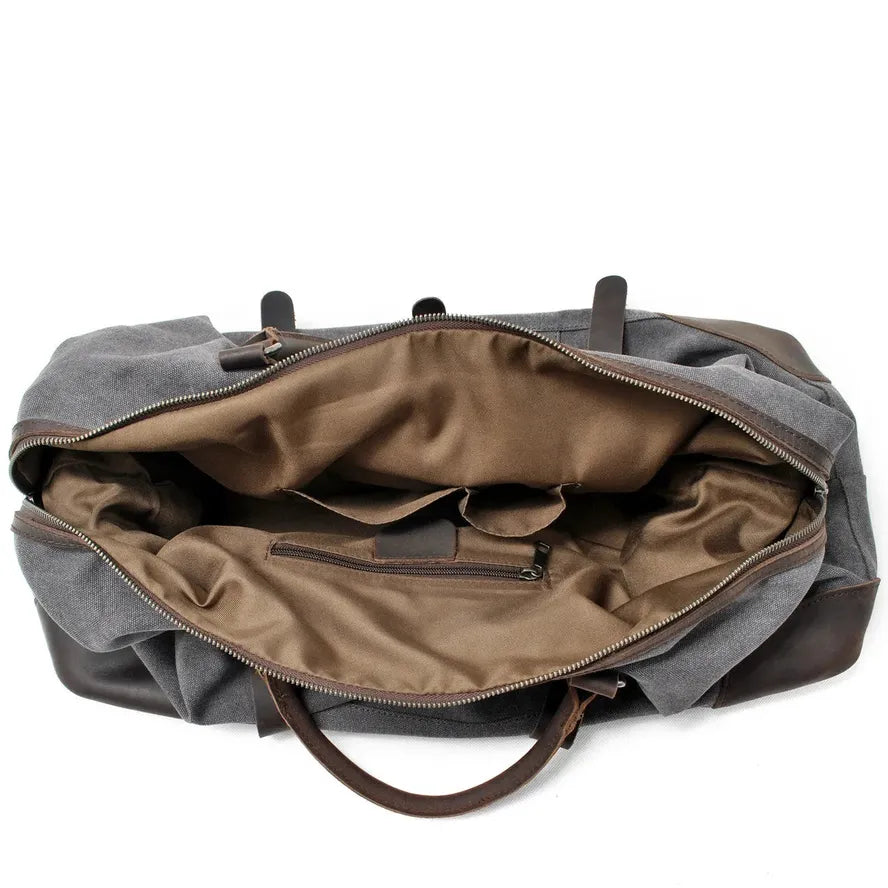 HKM-726867 Waterproof Large Capacity Leather and Canvas Travel Tote Bag