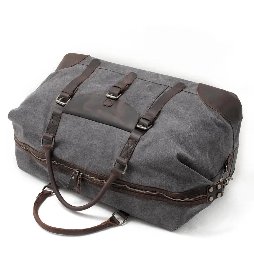 HKM-726867 Waterproof Large Capacity Leather and Canvas Travel Tote Bag