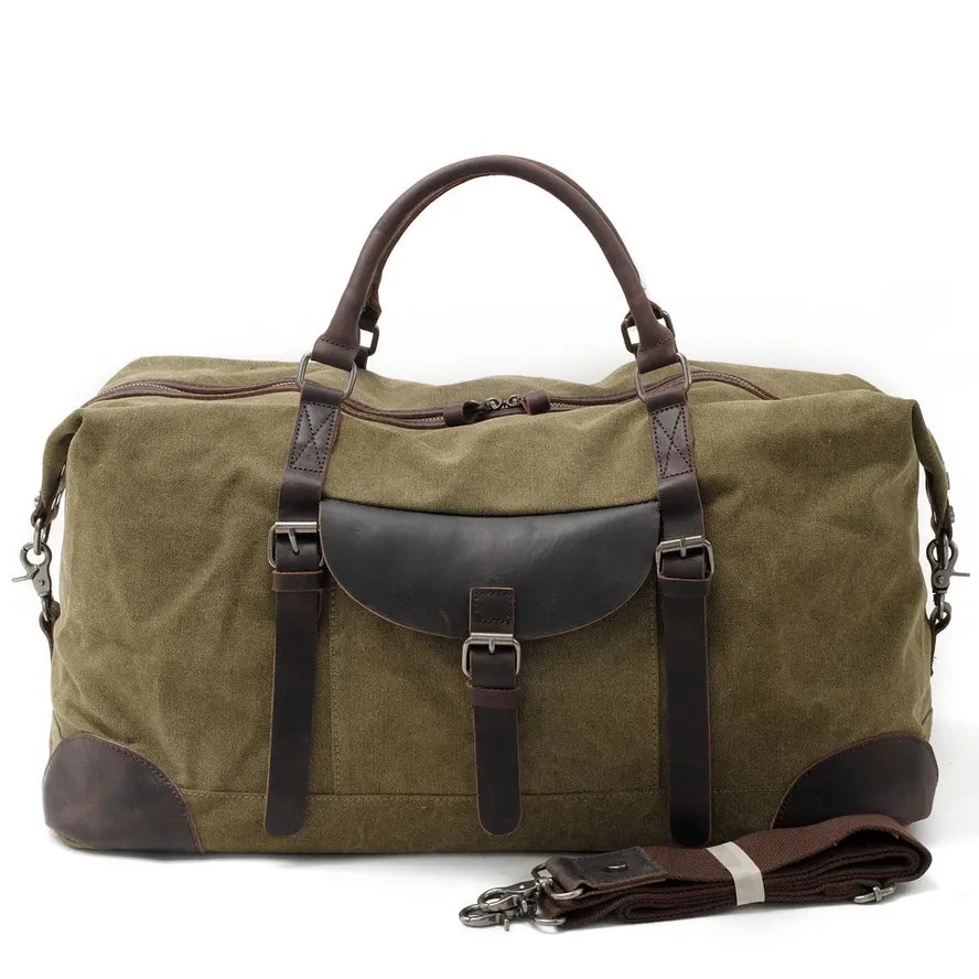 HKM-726867 Waterproof Large Capacity Leather and Canvas Travel Tote Bag