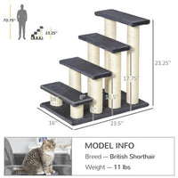 HKM-937875 Cat Tree with 4 Steps for High Beds and Couches, Stair-Shaped Design for Indoor Cats and Small Dogs with Sisal Scratching Post, Gray