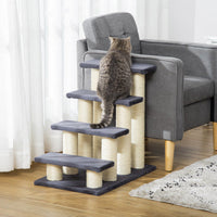 HKM-937875 Cat Tree with 4 Steps for High Beds and Couches, Stair-Shaped Design for Indoor Cats and Small Dogs with Sisal Scratching Post, Gray