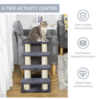 HKM-937875 Cat Tree with 4 Steps for High Beds and Couches, Stair-Shaped Design for Indoor Cats and Small Dogs with Sisal Scratching Post, Gray
