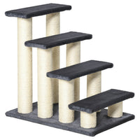 HKM-937875 Cat Tree with 4 Steps for High Beds and Couches, Stair-Shaped Design for Indoor Cats and Small Dogs with Sisal Scratching Post, Gray
