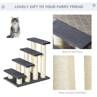 HKM-937875 Cat Tree with 4 Steps for High Beds and Couches, Stair-Shaped Design for Indoor Cats and Small Dogs with Sisal Scratching Post, Gray