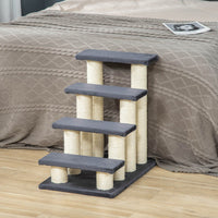 HKM-937875 Cat Tree with 4 Steps for High Beds and Couches, Stair-Shaped Design for Indoor Cats and Small Dogs with Sisal Scratching Post, Gray