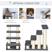 HKM-937875 Cat Tree with 4 Steps for High Beds and Couches, Stair-Shaped Design for Indoor Cats and Small Dogs with Sisal Scratching Post, Gray