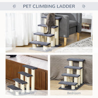 HKM-937875 Cat Tree with 4 Steps for High Beds and Couches, Stair-Shaped Design for Indoor Cats and Small Dogs with Sisal Scratching Post, Gray