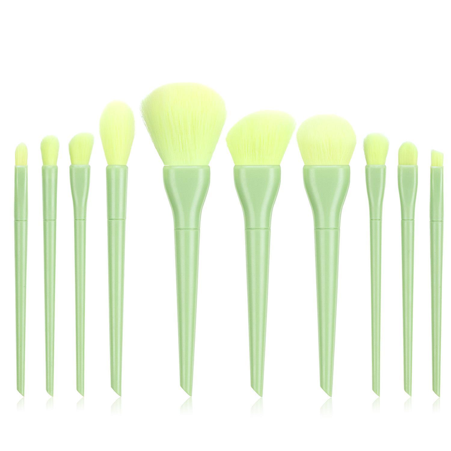 HKM-234003 Candy Color 10-Piece Cosmetic Brush Set with Soft Bristles and Plastic Handle