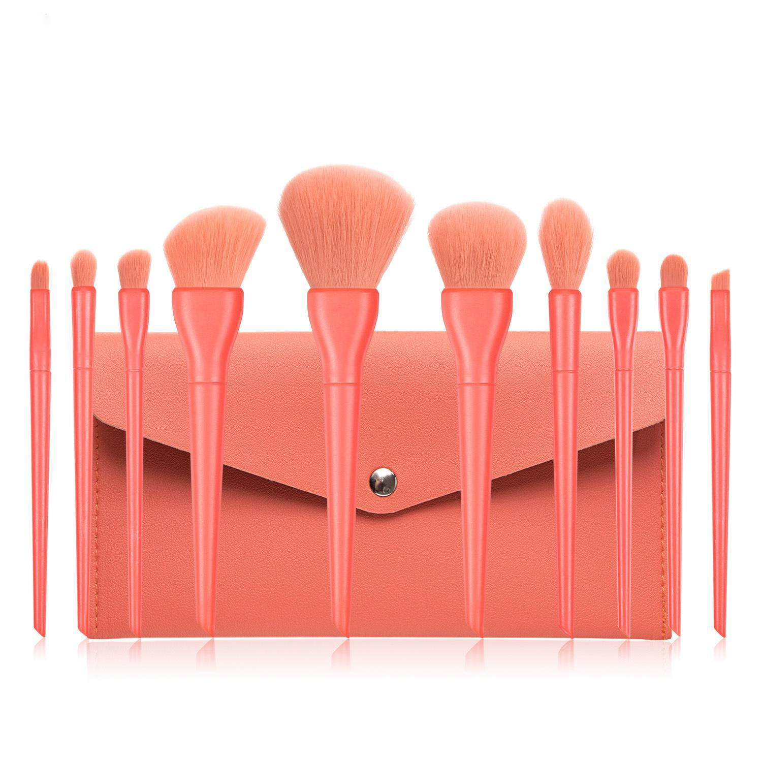 HKM-234003 Candy Color 10-Piece Cosmetic Brush Set with Soft Bristles and Plastic Handle