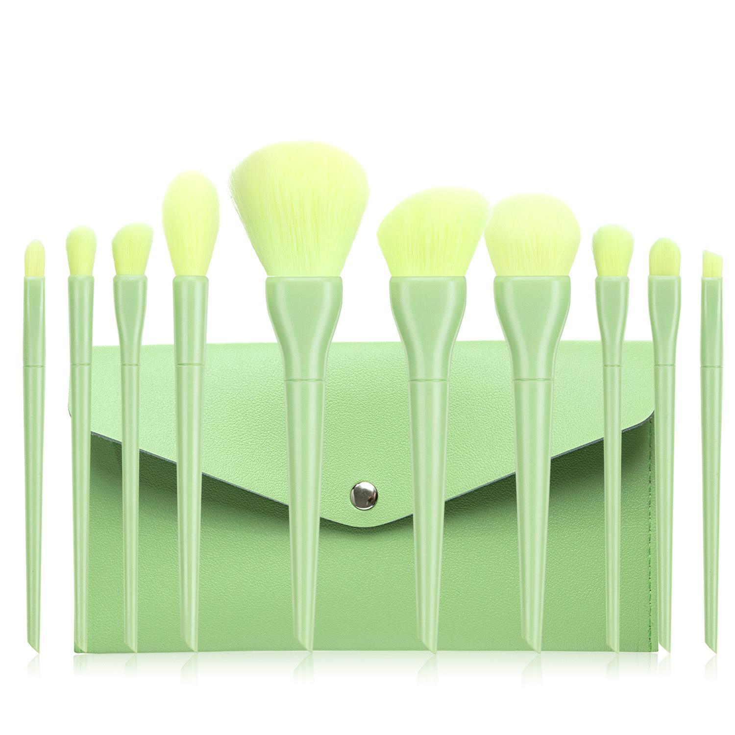 HKM-234003 Candy Color 10-Piece Cosmetic Brush Set with Soft Bristles and Plastic Handle