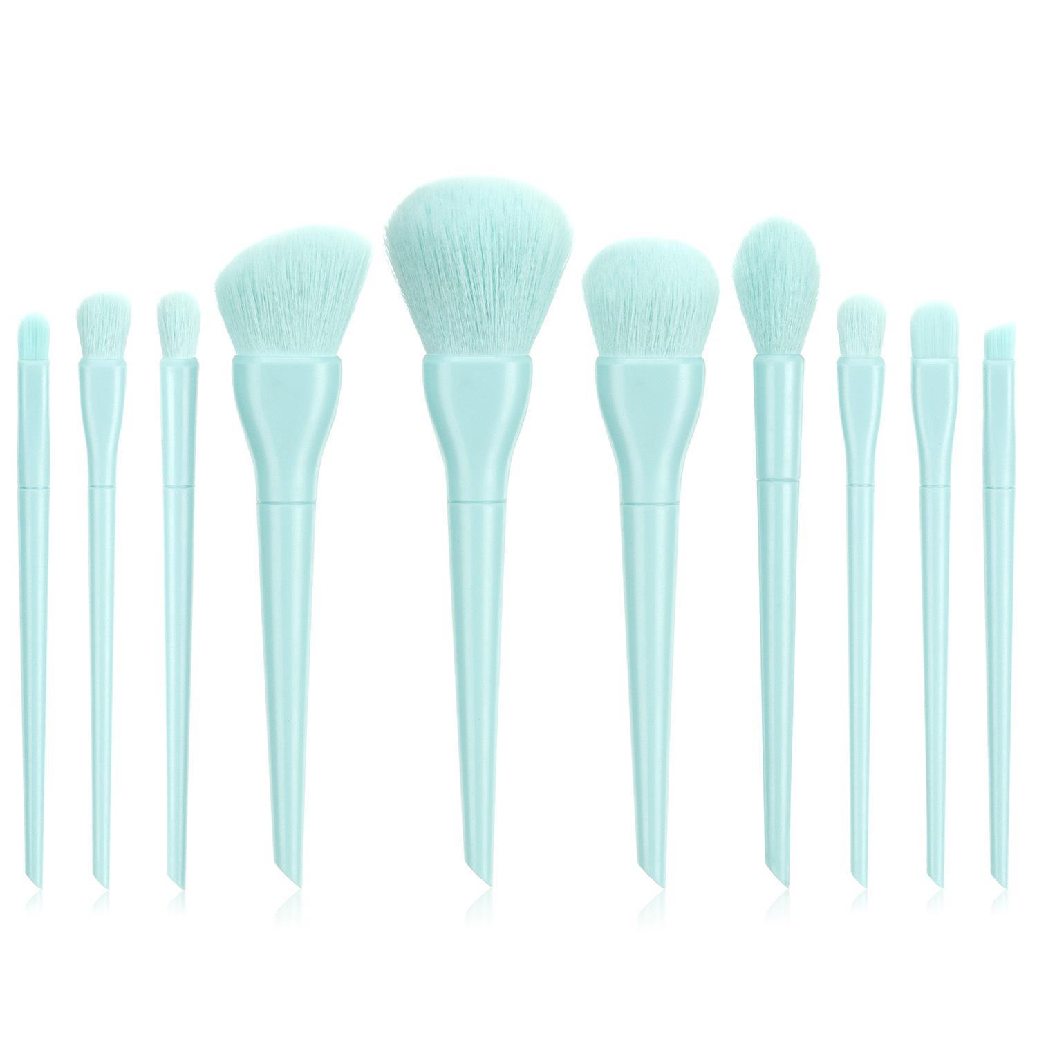 HKM-234003 Candy Color 10-Piece Cosmetic Brush Set with Soft Bristles and Plastic Handle