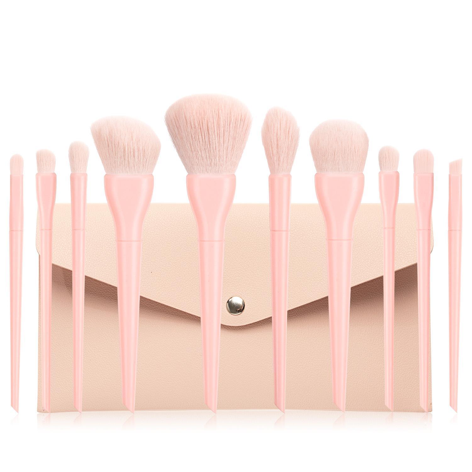 HKM-234003 Candy Color 10-Piece Cosmetic Brush Set with Soft Bristles and Plastic Handle