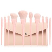 HKM-234003 Candy Color 10-Piece Cosmetic Brush Set with Soft Bristles and Plastic Handle