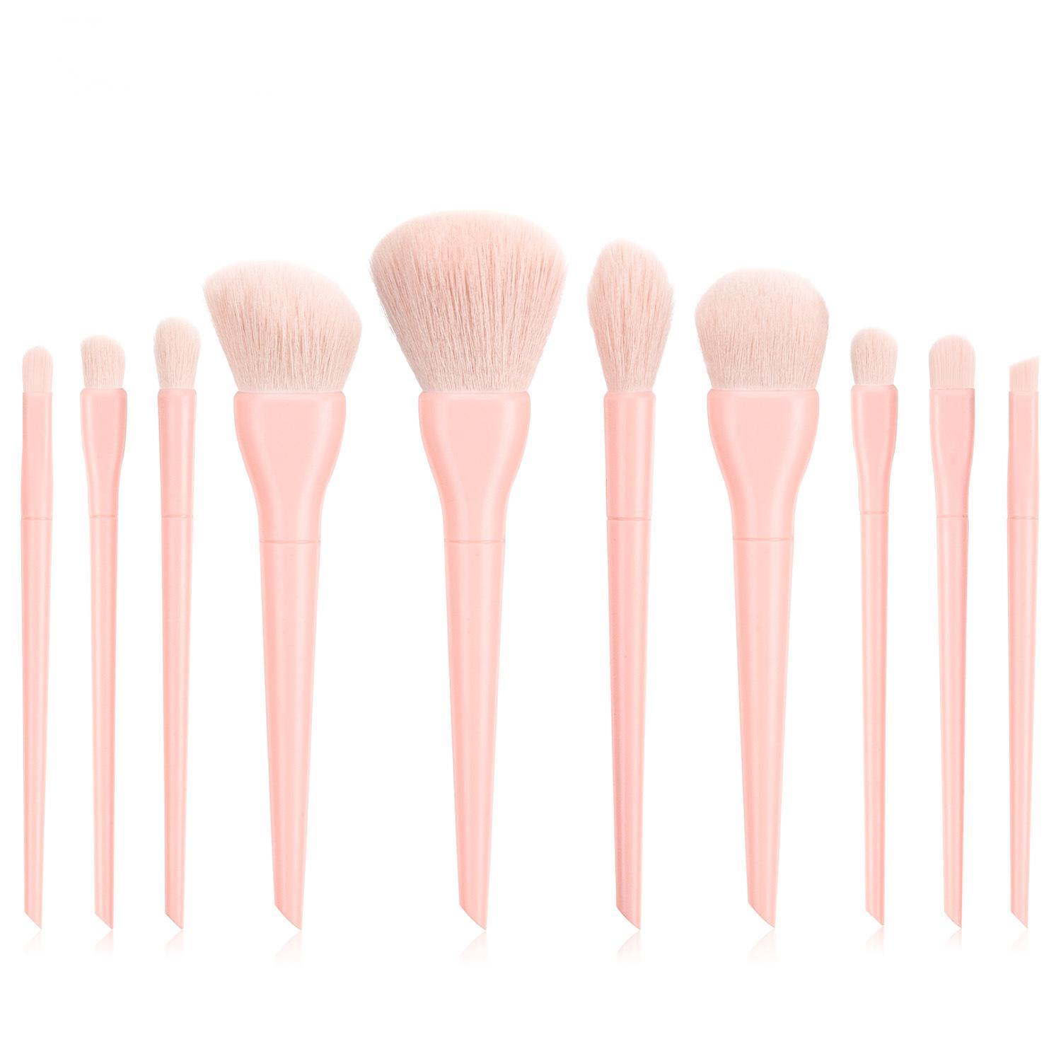 HKM-234003 Candy Color 10-Piece Cosmetic Brush Set with Soft Bristles and Plastic Handle