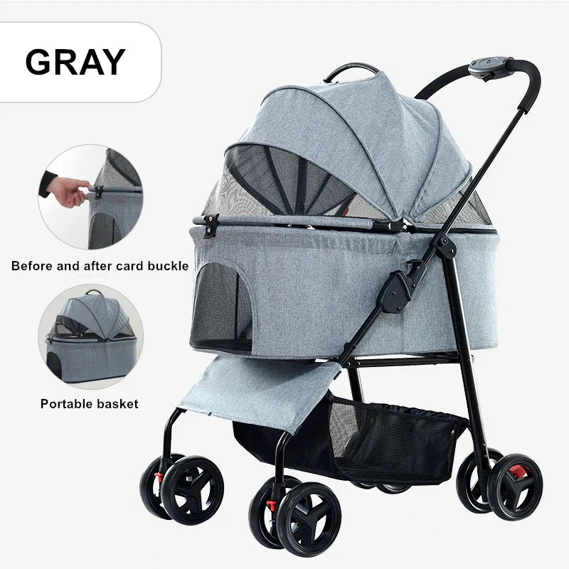 JMT-043018 Lightweight 4-Wheel Pet Stroller for Dogs and Cats - Outdoor Travel Companion