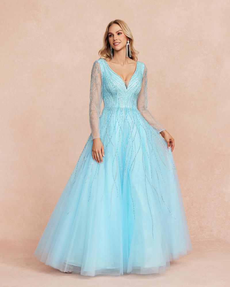 HKM-248979 Elegant Blue Evening Gown for Women - Style 0065