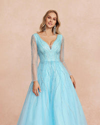 HKM-248979 Elegant Blue Evening Gown for Women - Style 0065