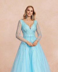 HKM-248979 Elegant Blue Evening Gown for Women - Style 0065