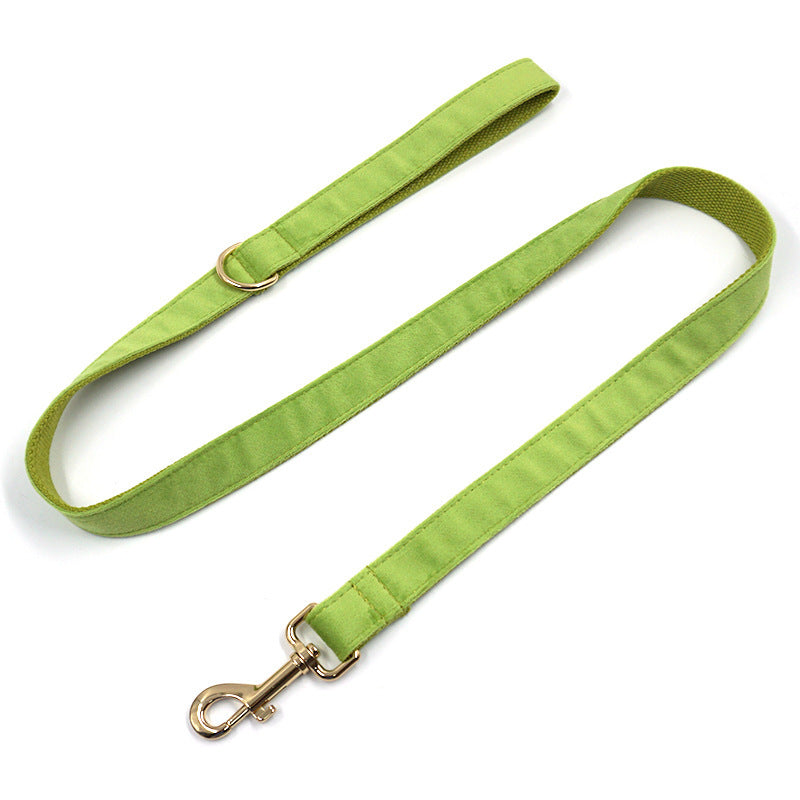 HKM-760915 Matcha Green Velvet Dog Collar with Gold Buckle and Bow, Multiple Sizes Available