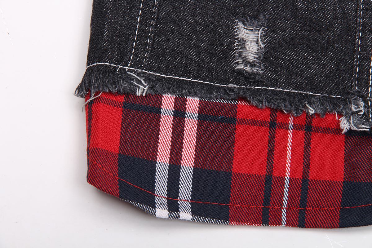 HKM-670547 Denim Four-Legged Pet Apparel in Navy and Red - Sizes XS to XXL