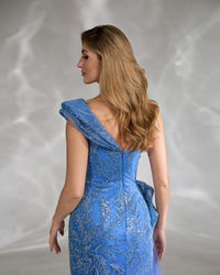 HKM-581267 Elegant Blue Off-Shoulder Evening Dress for Women - Perfect for Formal Occasions