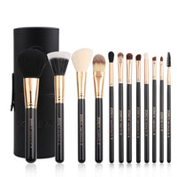 HKM-951443 12-Piece Synthetic Hair Makeup Brush Set with Aluminum and Wooden Handles, Available in Black, Pink, and White