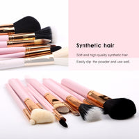 HKM-951443 12-Piece Synthetic Hair Makeup Brush Set with Aluminum and Wooden Handles, Available in Black, Pink, and White