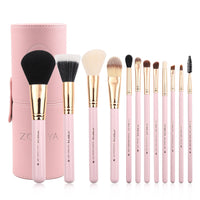 HKM-951443 12-Piece Synthetic Hair Makeup Brush Set with Aluminum and Wooden Handles, Available in Black, Pink, and White