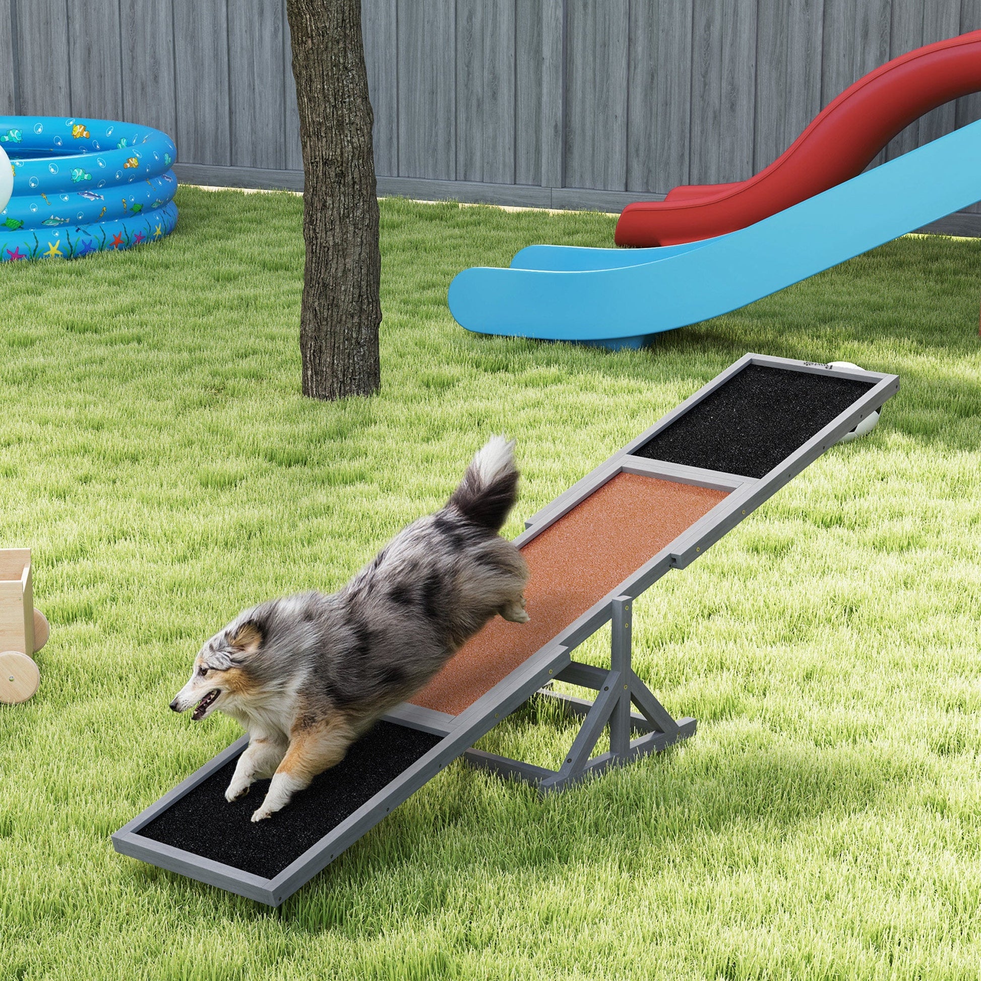 HKM-919955 Wooden Dog Agility Seesaw, Weather Resistant, for Training and Exercise, 83 L x 16 W x 14 H, Suitable for Dogs up to 110 lbs