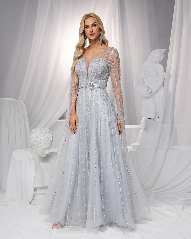 HKM-186899 Elegant Silver Evening Dress for Women - Classy and Timeless Design