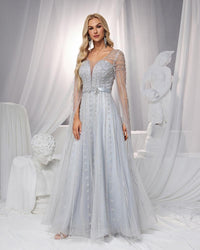 HKM-186899 Elegant Silver Evening Dress for Women - Classy and Timeless Design