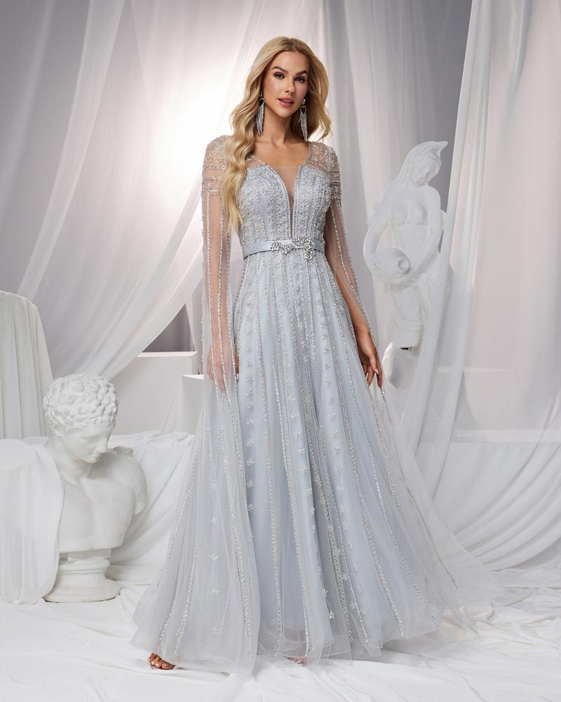 HKM-186899 Elegant Silver Evening Dress for Women - Classy and Timeless Design