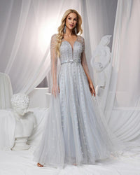 HKM-186899 Elegant Silver Evening Dress for Women - Classy and Timeless Design