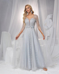 HKM-186899 Elegant Silver Evening Dress for Women - Classy and Timeless Design
