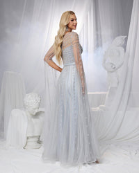 HKM-186899 Elegant Silver Evening Dress for Women - Classy and Timeless Design