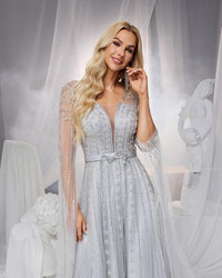 HKM-186899 Elegant Silver Evening Dress for Women - Classy and Timeless Design