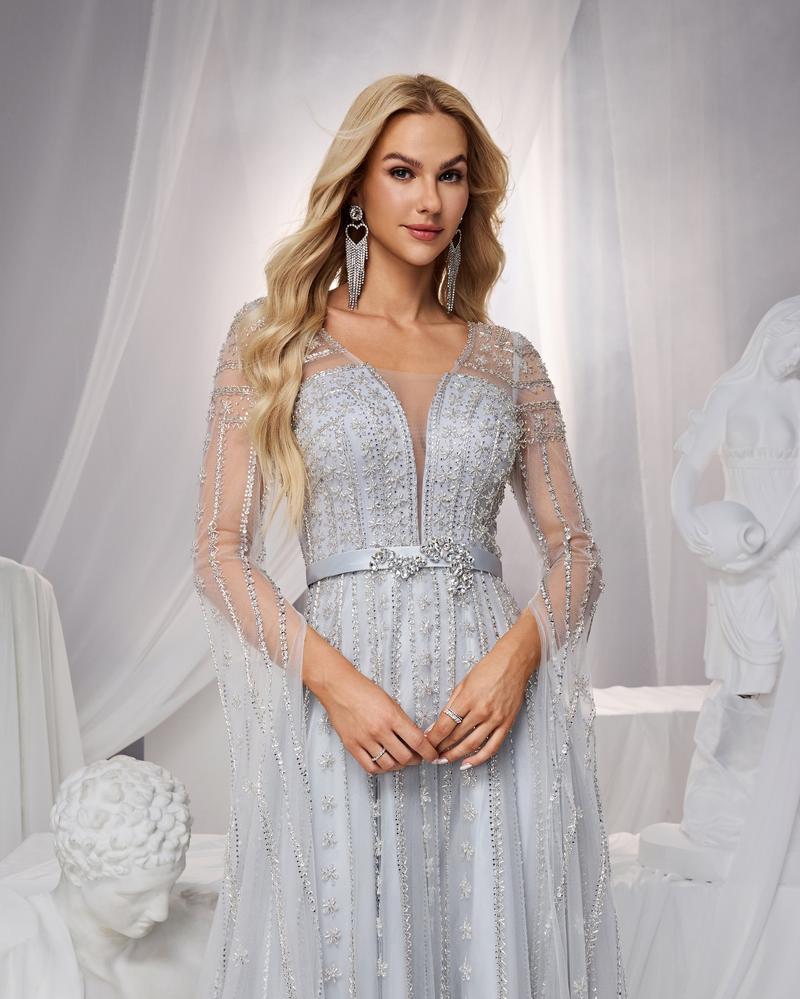 HKM-186899 Elegant Silver Evening Dress for Women - Classy and Timeless Design